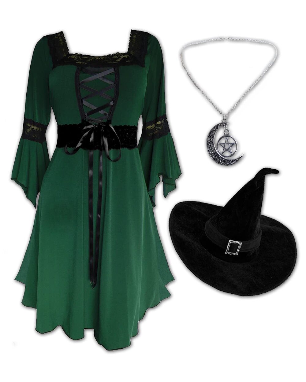 4160 Magick Witch Costume: Pentagram Pendant, Velour Hat, & Victorian
